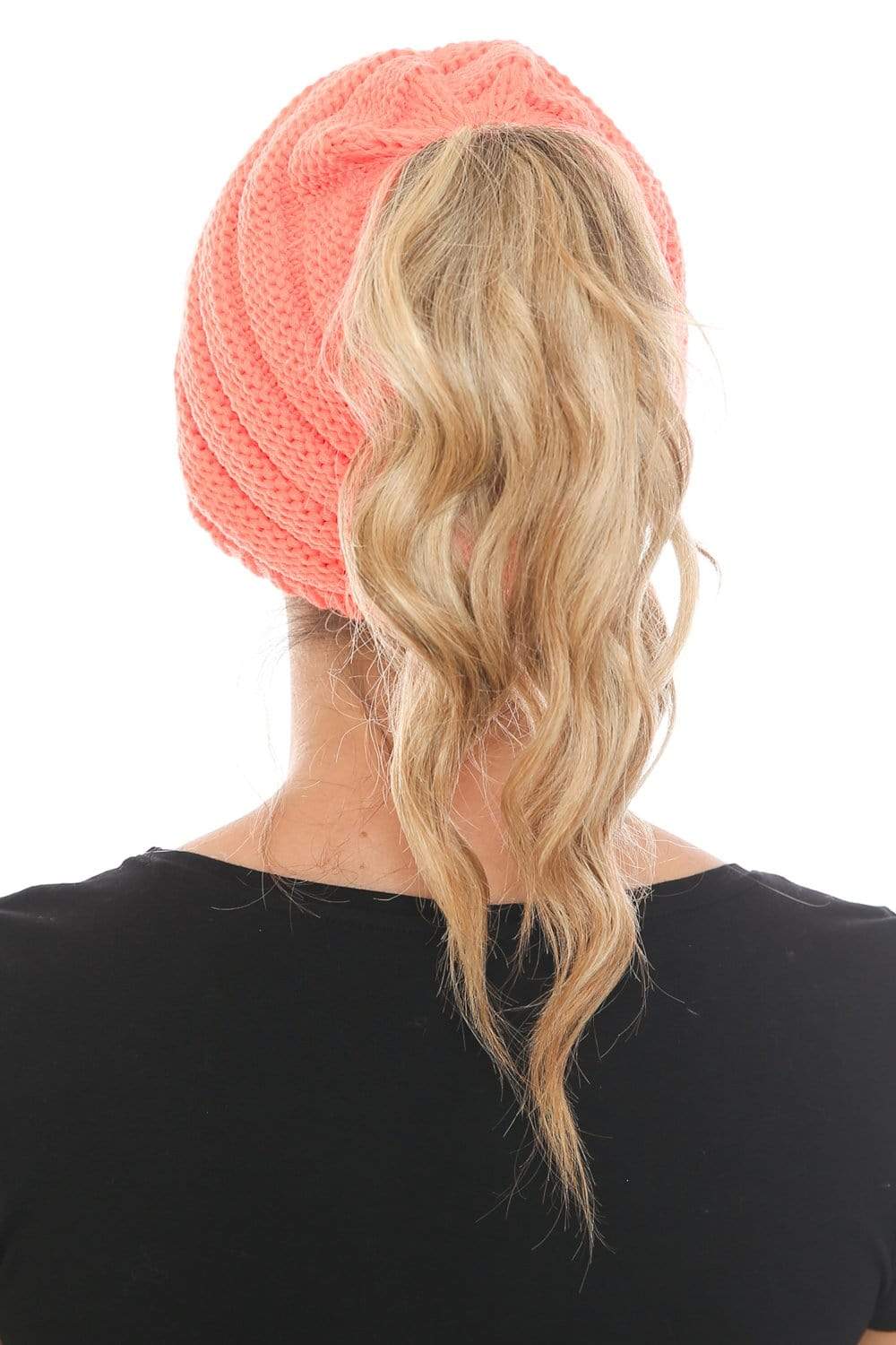 C.C Apparel C.C BeanieTail Warm Knit Messy High Bun Ponytail Visor Beanie Cap