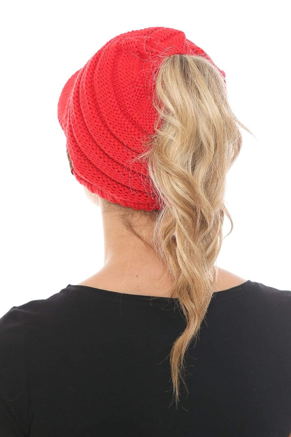 C.C Apparel C.C BeanieTail Warm Knit Messy High Bun Ponytail Visor Beanie Cap