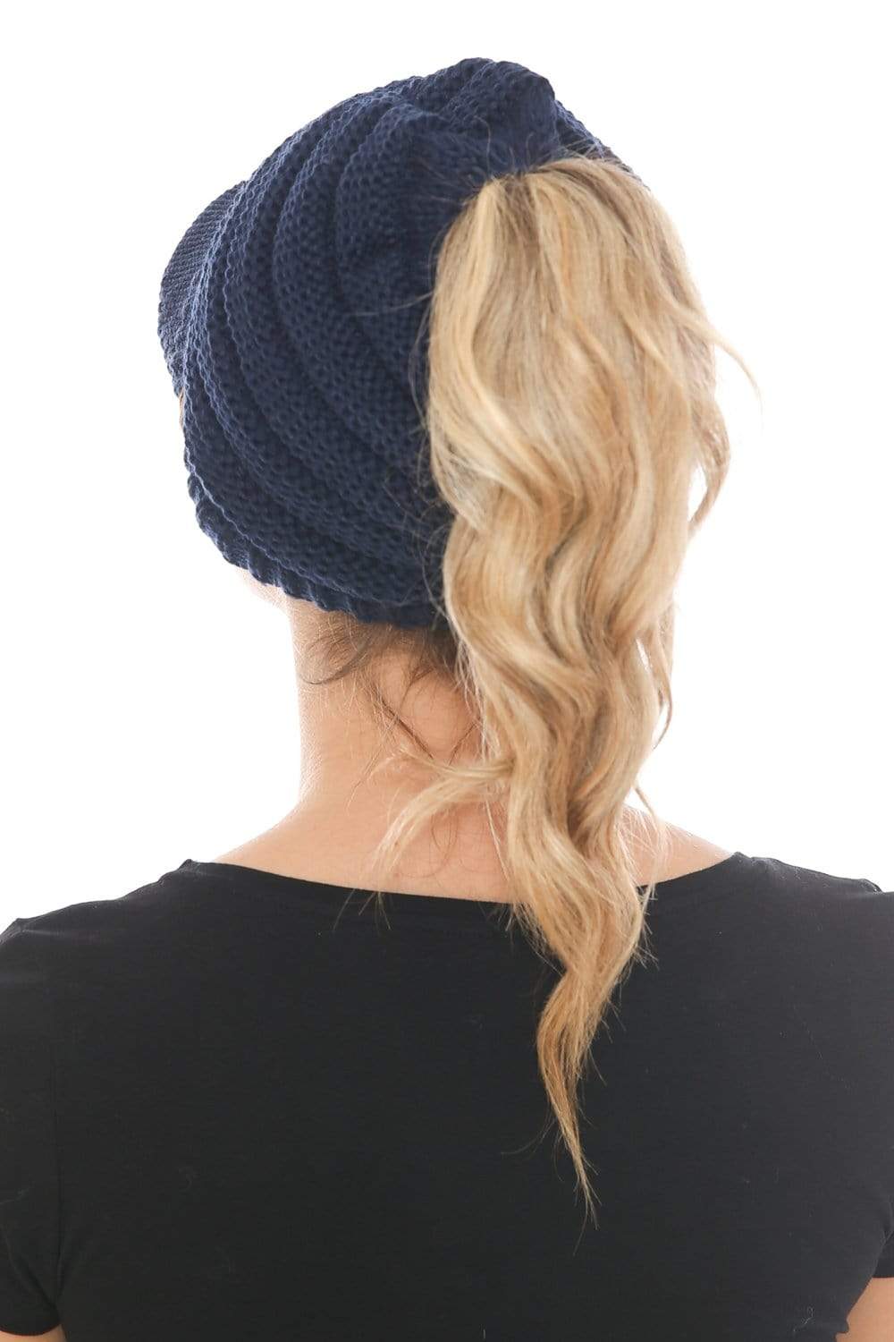 C.C Apparel C.C BeanieTail Warm Knit Messy High Bun Ponytail Visor Beanie Cap