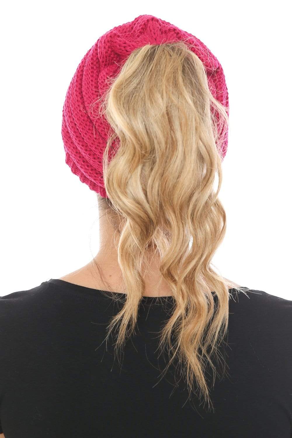 C.C Apparel C.C BeanieTail Warm Knit Messy High Bun Ponytail Visor Beanie Cap