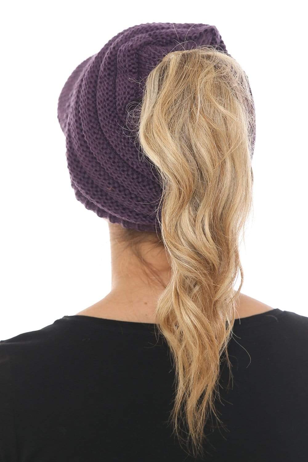 C.C Apparel C.C BeanieTail Warm Knit Messy High Bun Ponytail Visor Beanie Cap