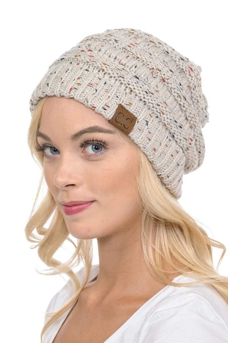C.C Apparel C.C Hat 33 - Slouchy Thick Warm Cap Hat Skully Confetti Cable Knit Beanie