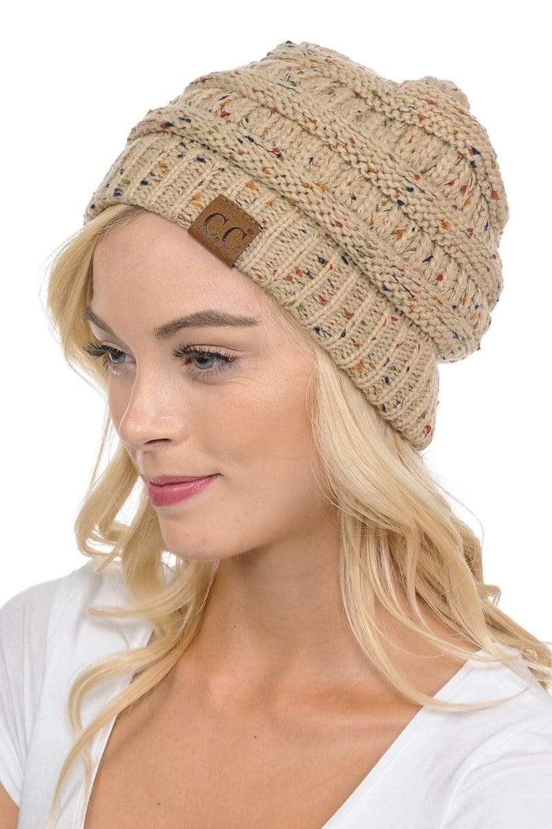 C.C Apparel Latte C.C Hat 33 - Slouchy Thick Warm Cap Hat Skully Confetti Cable Knit Beanie