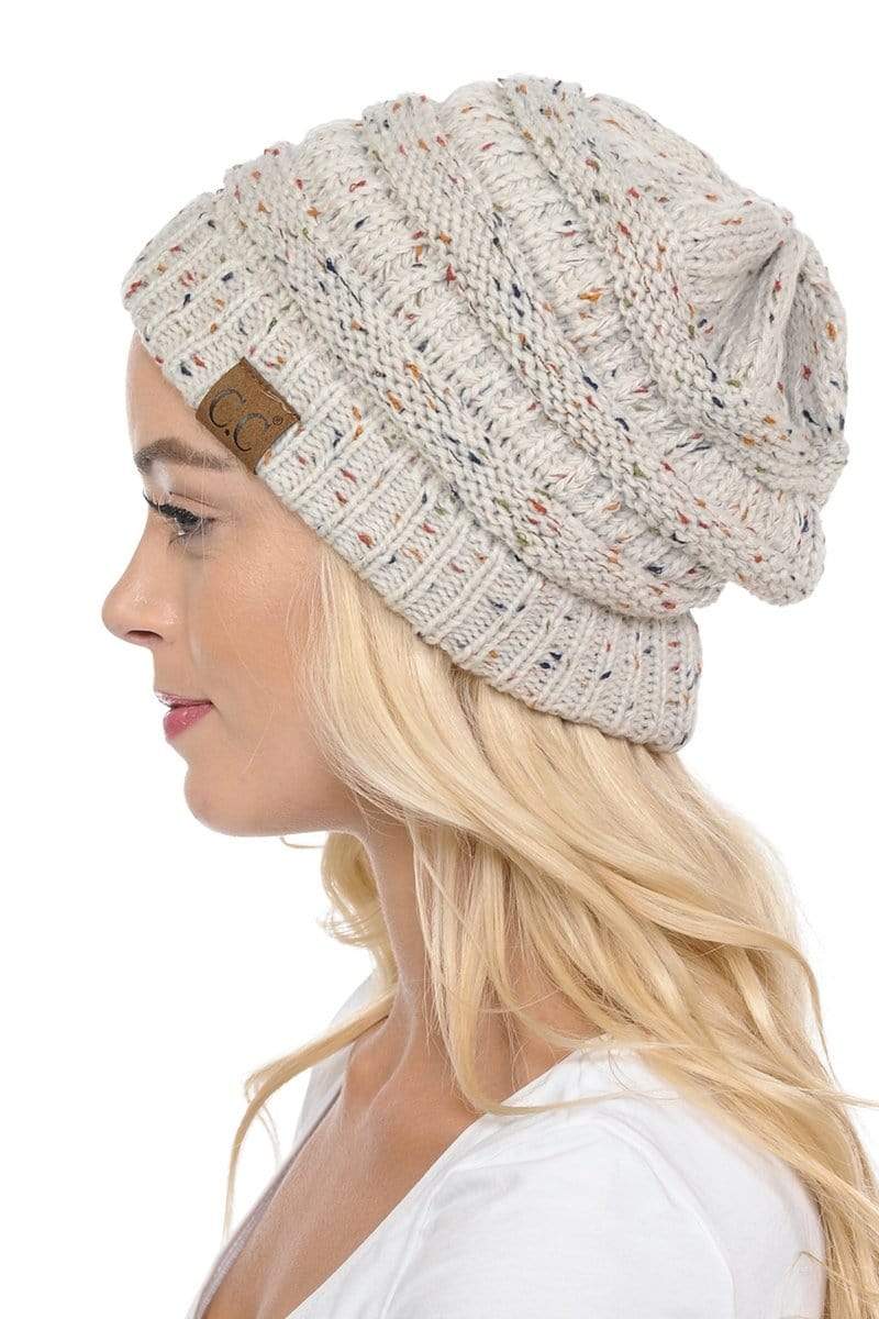 C.C Apparel Oatmeal C.C Hat 33 - Slouchy Thick Warm Cap Hat Skully Confetti Cable Knit Beanie