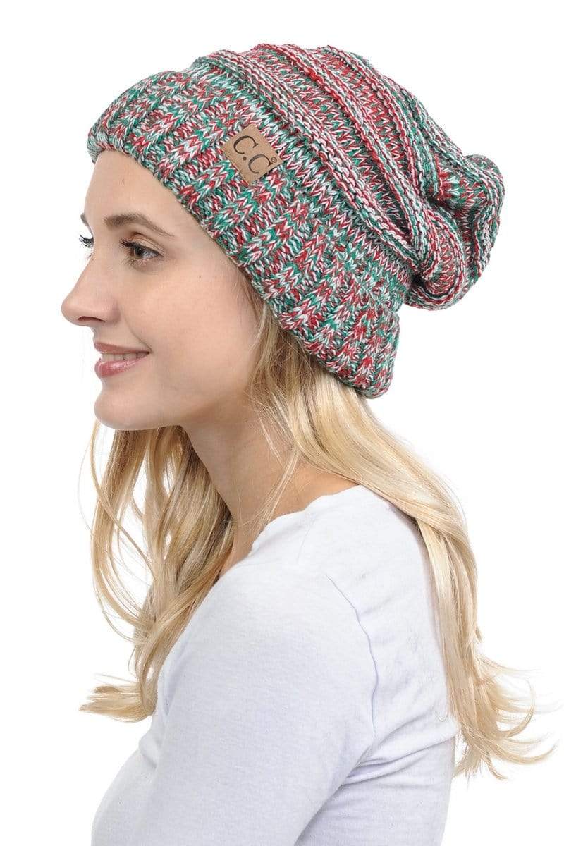 C.C Apparel C.C Hat 6242 - Oversized Baggy Slouch Thick Warm Cap Hat Skully Mixed Multi Color Cable Knit Beanie