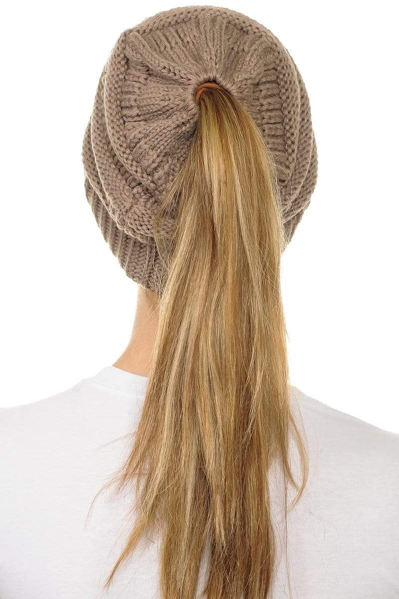 C.C Apparel C.C MB20A - Soft Stretch Cable Knit Warm Hat High Bun Ponytail Beanie