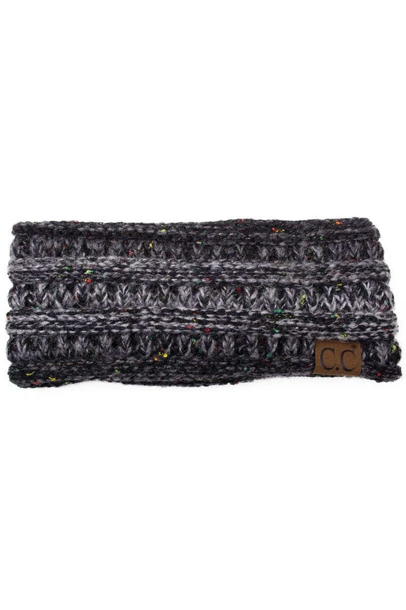 C.C Apparel Ombre Black C.C Soft Stretch Winter Warm Cable Knit Fuzzy Lined Confetti Ombre Ear Warmer Headband