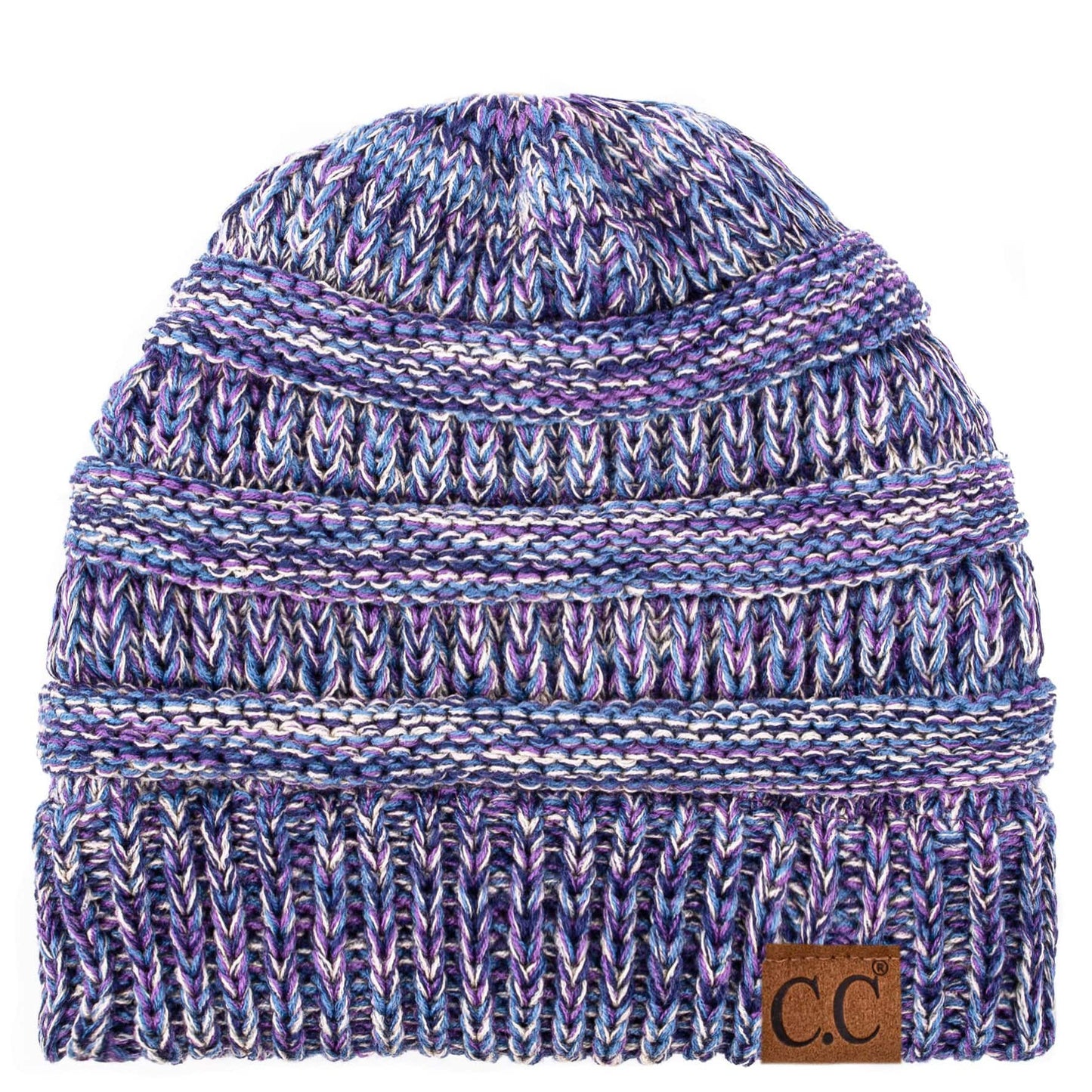 C.C Apparel Blue/Purple/Grey C.C Trendy Warm Chunky Soft Stretch Three-Toned Cable Knit Beanie Skully