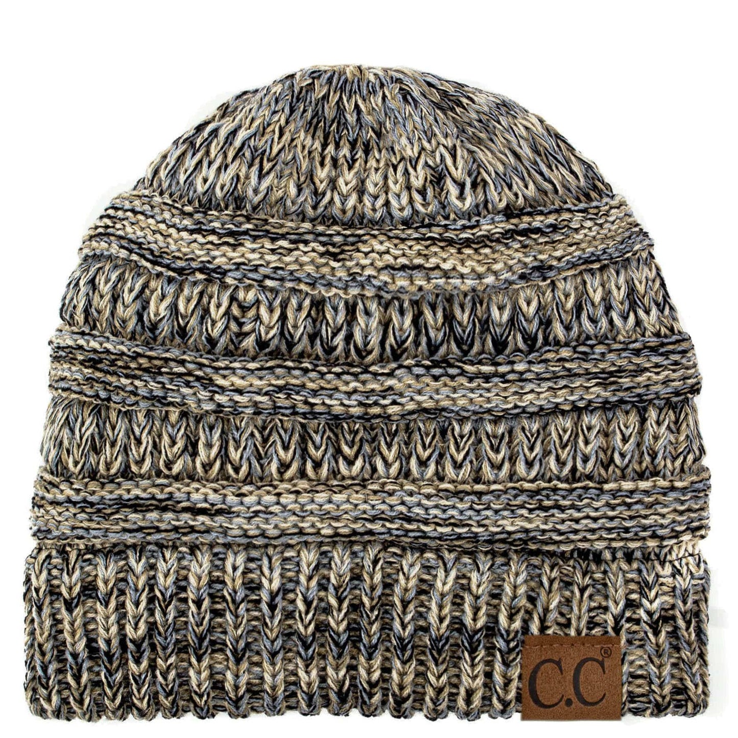C.C Apparel Camel/Grey/Black C.C Trendy Warm Chunky Soft Stretch Three-Toned Cable Knit Beanie Skully