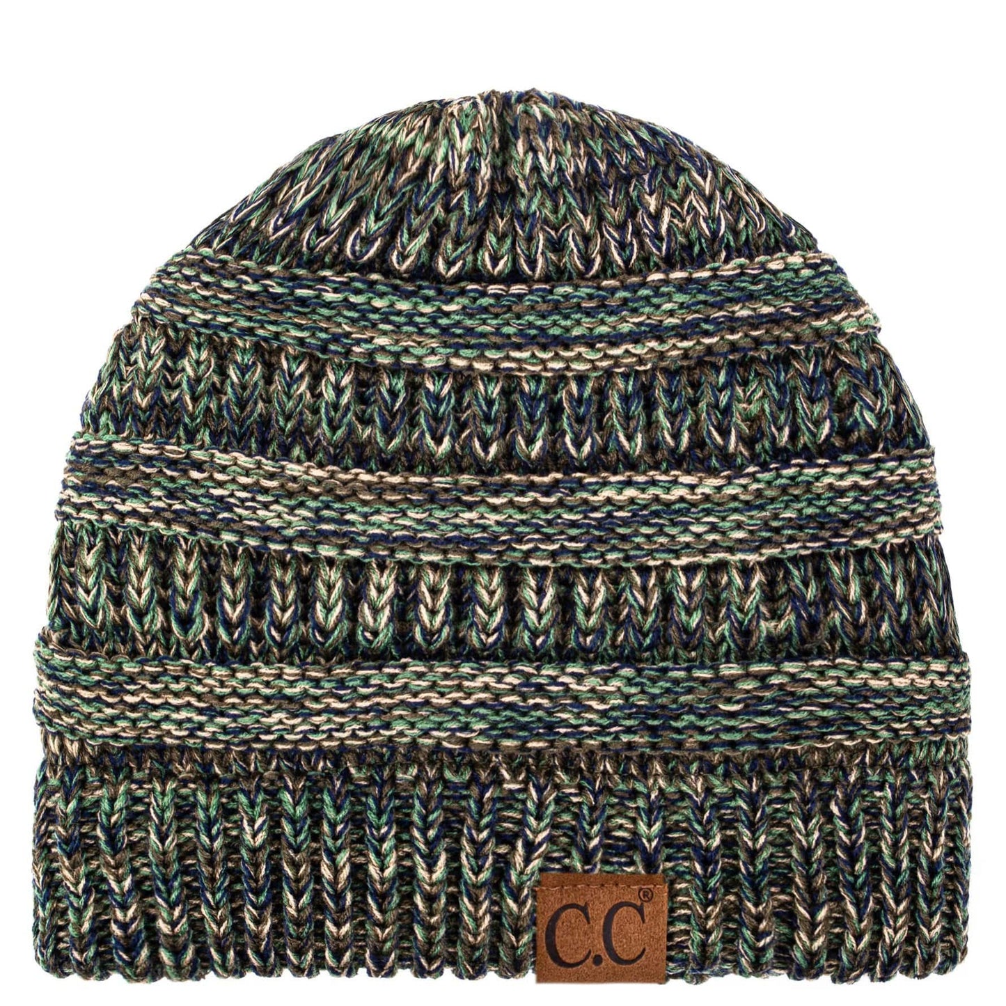 C.C Apparel Three Tone Olive C.C Trendy Warm Chunky Soft Stretch Three-Toned Cable Knit Beanie Skully
