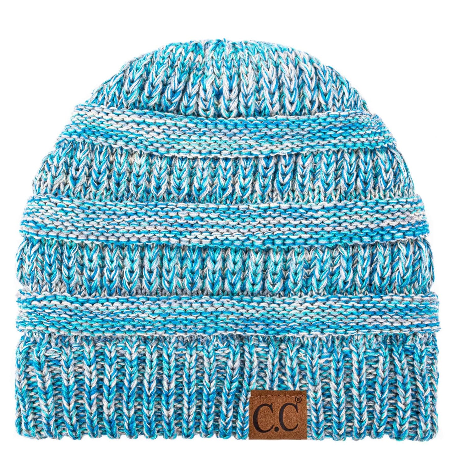 C.C Apparel Three Tone Sky Blue C.C Trendy Warm Chunky Soft Stretch Three-Toned Cable Knit Beanie Skully