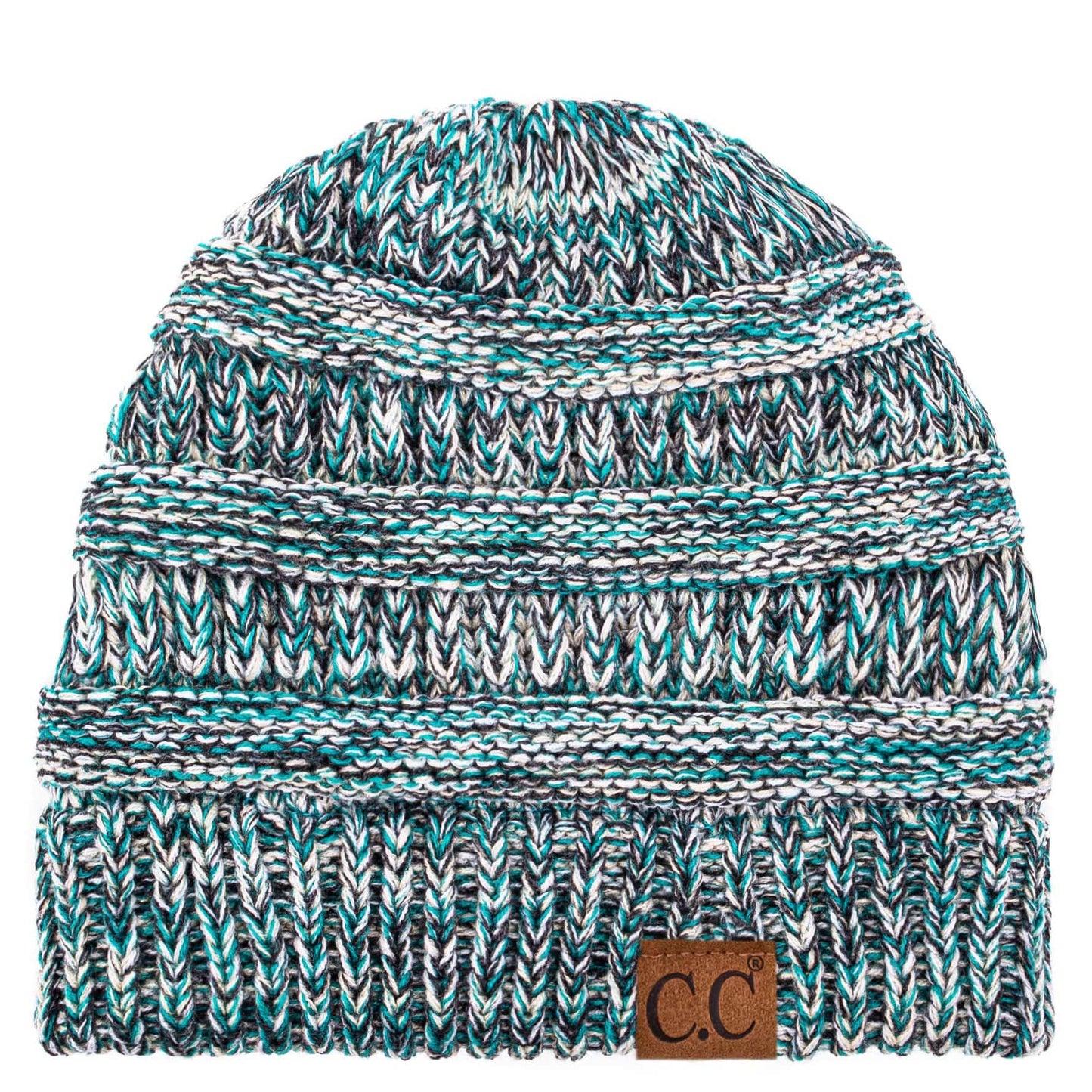 C.C Apparel Three Tone Teal C.C Trendy Warm Chunky Soft Stretch Three-Toned Cable Knit Beanie Skully