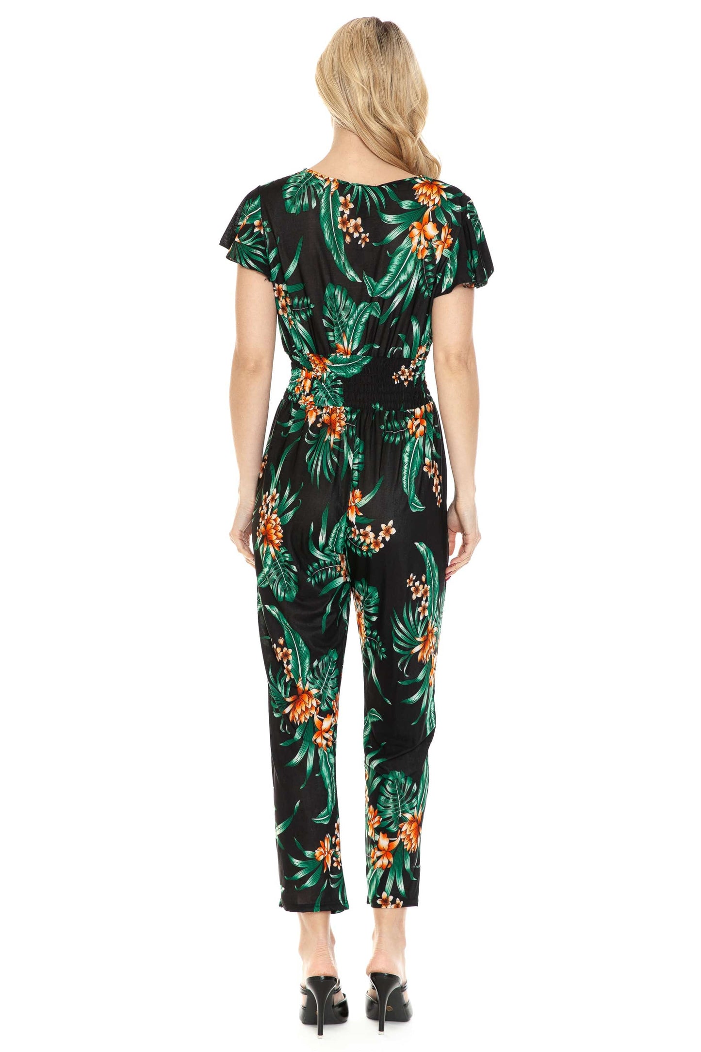 Auliné Collection Apparel Auliné Collection Womens Short Cap Sleeve V-Neck Long Pants Romper Jumpsuit