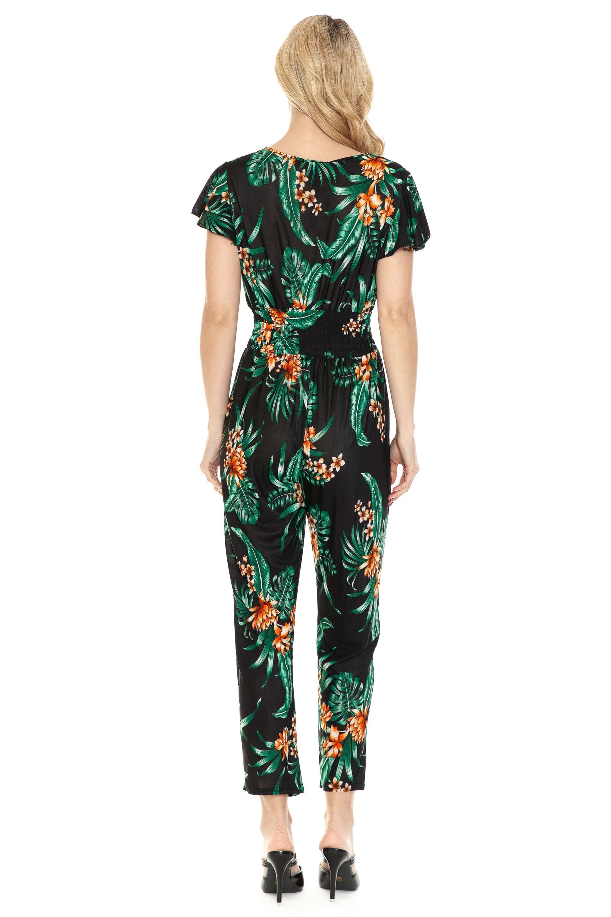 Auliné Collection Apparel Auliné Collection Womens Short Cap Sleeve V-Neck Long Pants Romper Jumpsuit