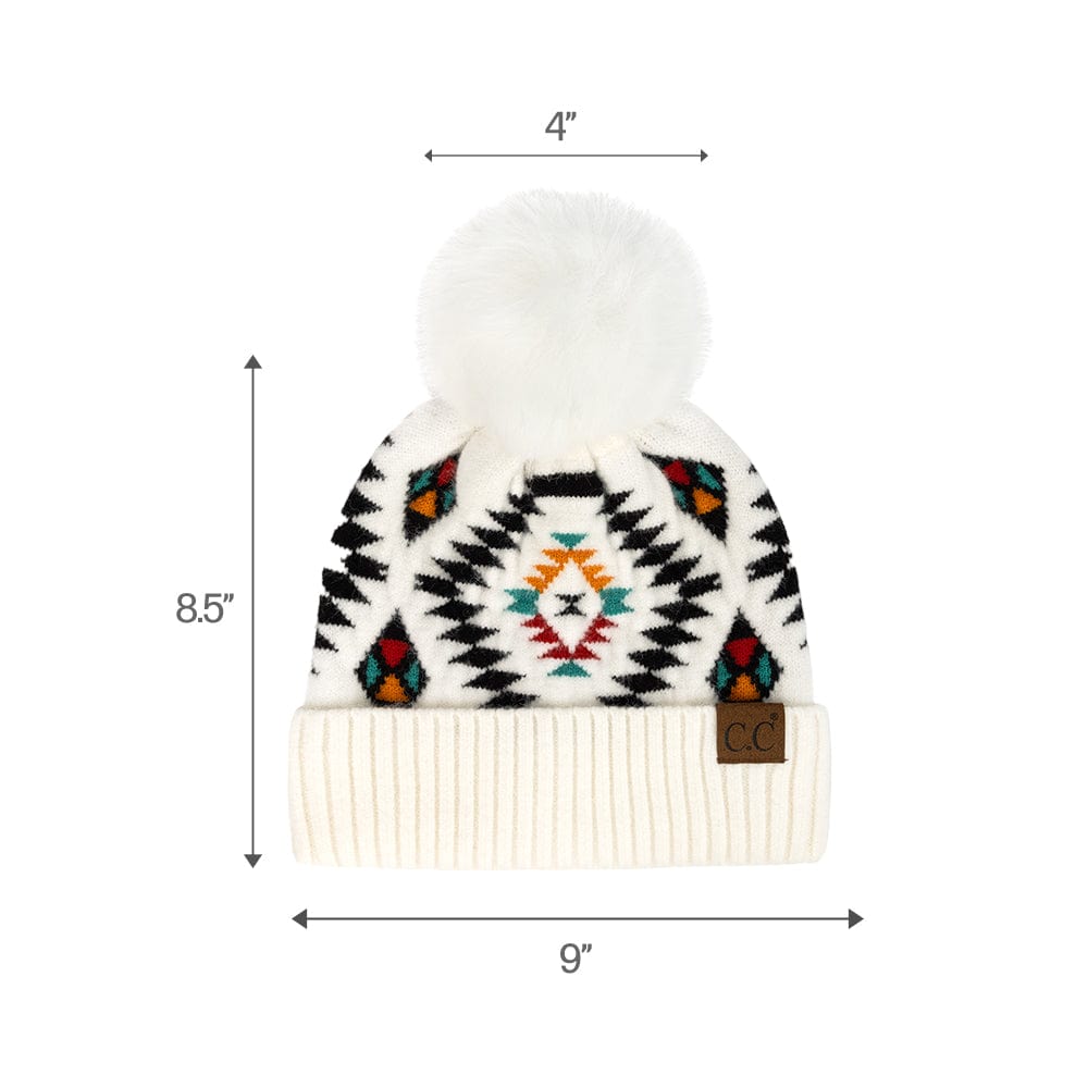 C.C Apparel C.C Aztec Soft Faux Fur Pom Matching Mommy & Baby Beanie Set