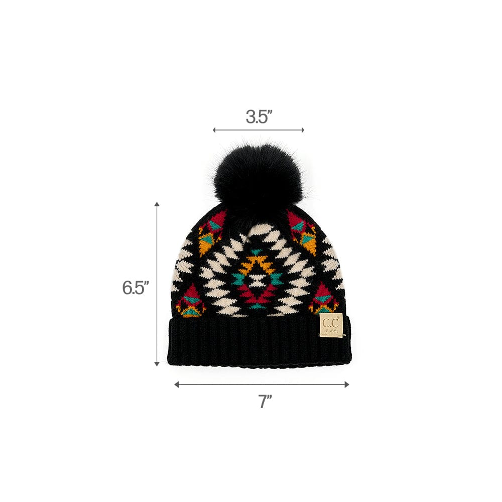 C.C Apparel C.C Aztec Soft Faux Fur Pom Matching Mommy & Baby Beanie Set