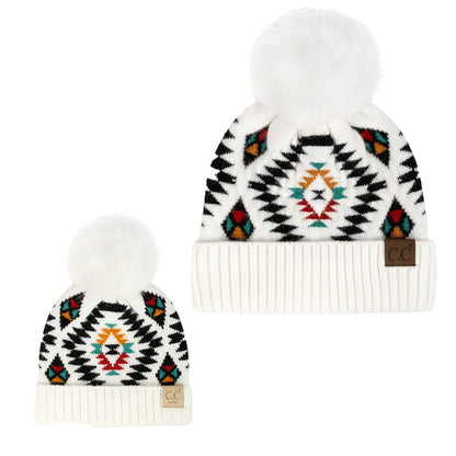 C.C Apparel C.C Aztec Soft Faux Fur Pom Matching Mommy & Baby Beanie Set