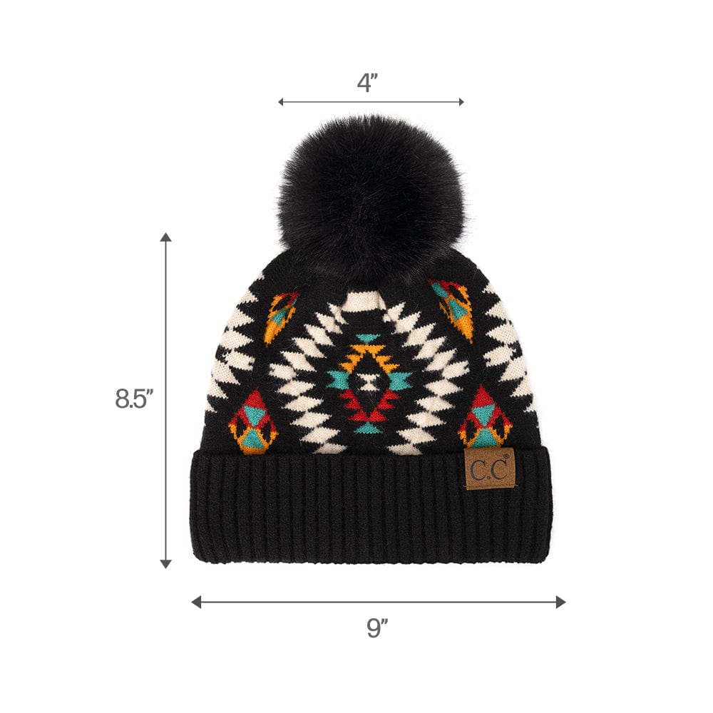 C.C Apparel C.C Aztec Soft Faux Fur Pom Matching Mommy & Baby Beanie Set