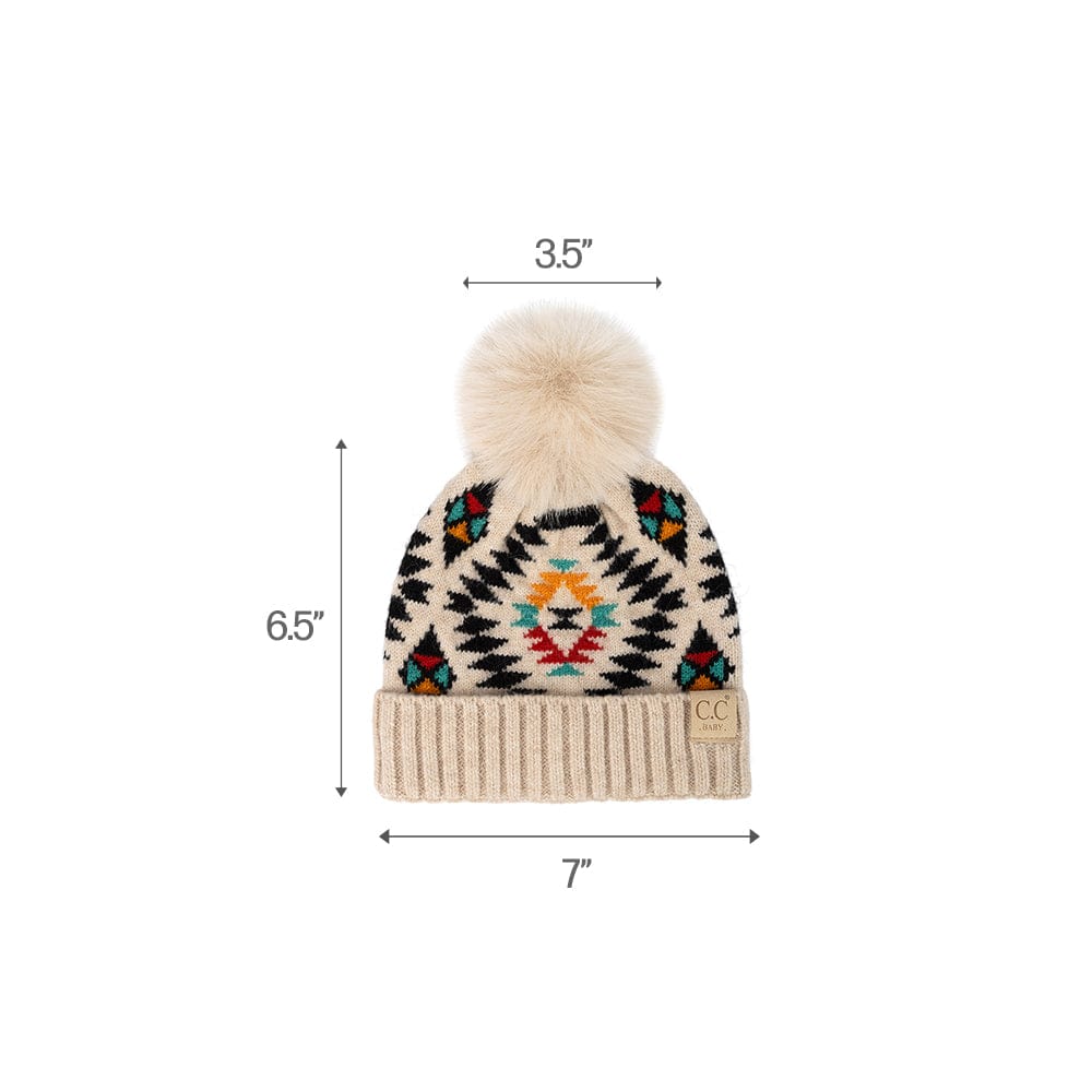 C.C Apparel C.C Aztec Soft Faux Fur Pom Matching Mommy & Baby Beanie Set