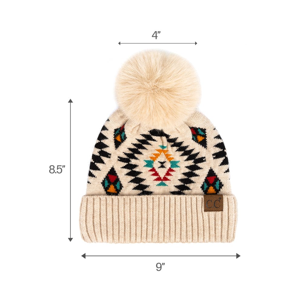 C.C Apparel C.C Aztec Soft Faux Fur Pom Matching Mommy & Baby Beanie Set