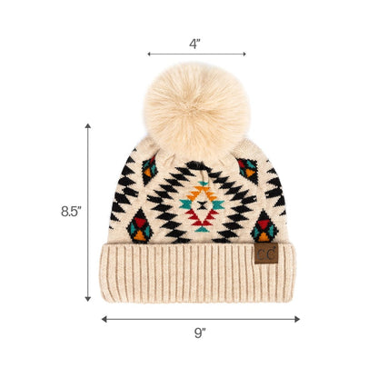 C.C Apparel C.C Aztec Soft Faux Fur Pom Matching Mommy & Baby Beanie Set