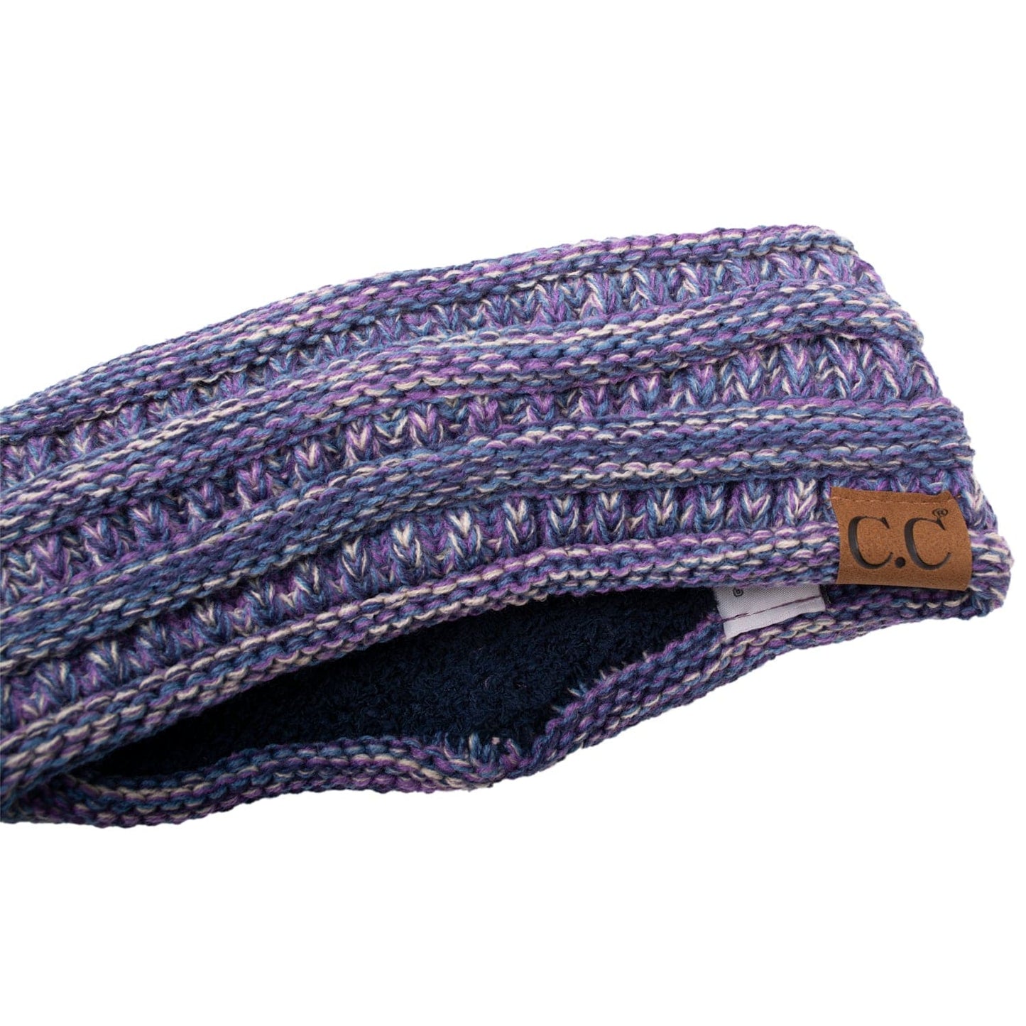 C.C Apparel #2 (Blue Purple Grey) C.C Soft Stretch Winter Warm Cable Knit Fuzzy Lined Ear Warmer Headband for Women Head Wrap
