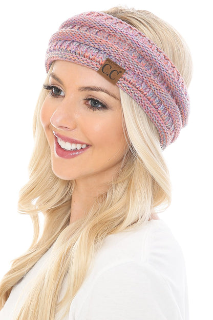 C.C Apparel #42 Sunset Mix C.C Soft Stretch Winter Warm Cable Knit Fuzzy Lined Ear Warmer Headband for Women Head Wrap
