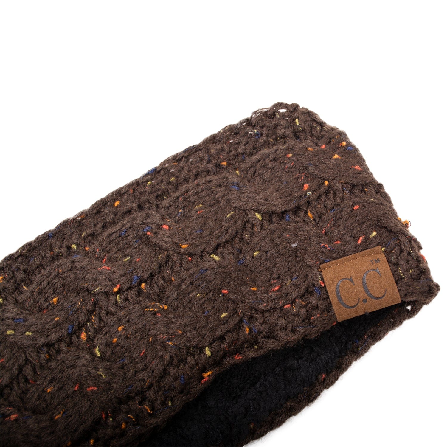 C.C Apparel Confetti Brown C.C Soft Stretch Winter Warm Cable Knit Fuzzy Lined Ear Warmer Headband for Women Head Wrap