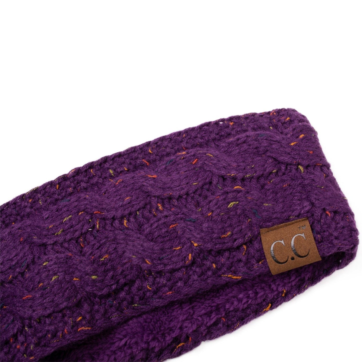 C.C Apparel Confetti Purple C.C Soft Stretch Winter Warm Cable Knit Fuzzy Lined Ear Warmer Headband for Women Head Wrap