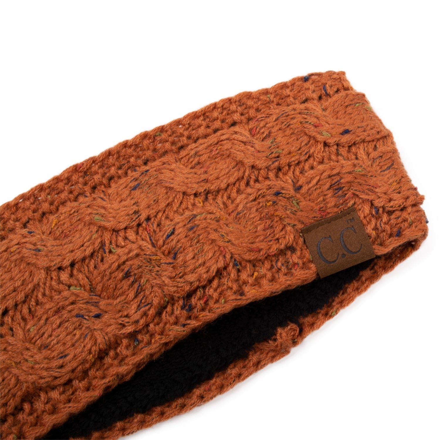C.C Apparel Confetti Rust C.C Soft Stretch Winter Warm Cable Knit Fuzzy Lined Ear Warmer Headband for Women Head Wrap