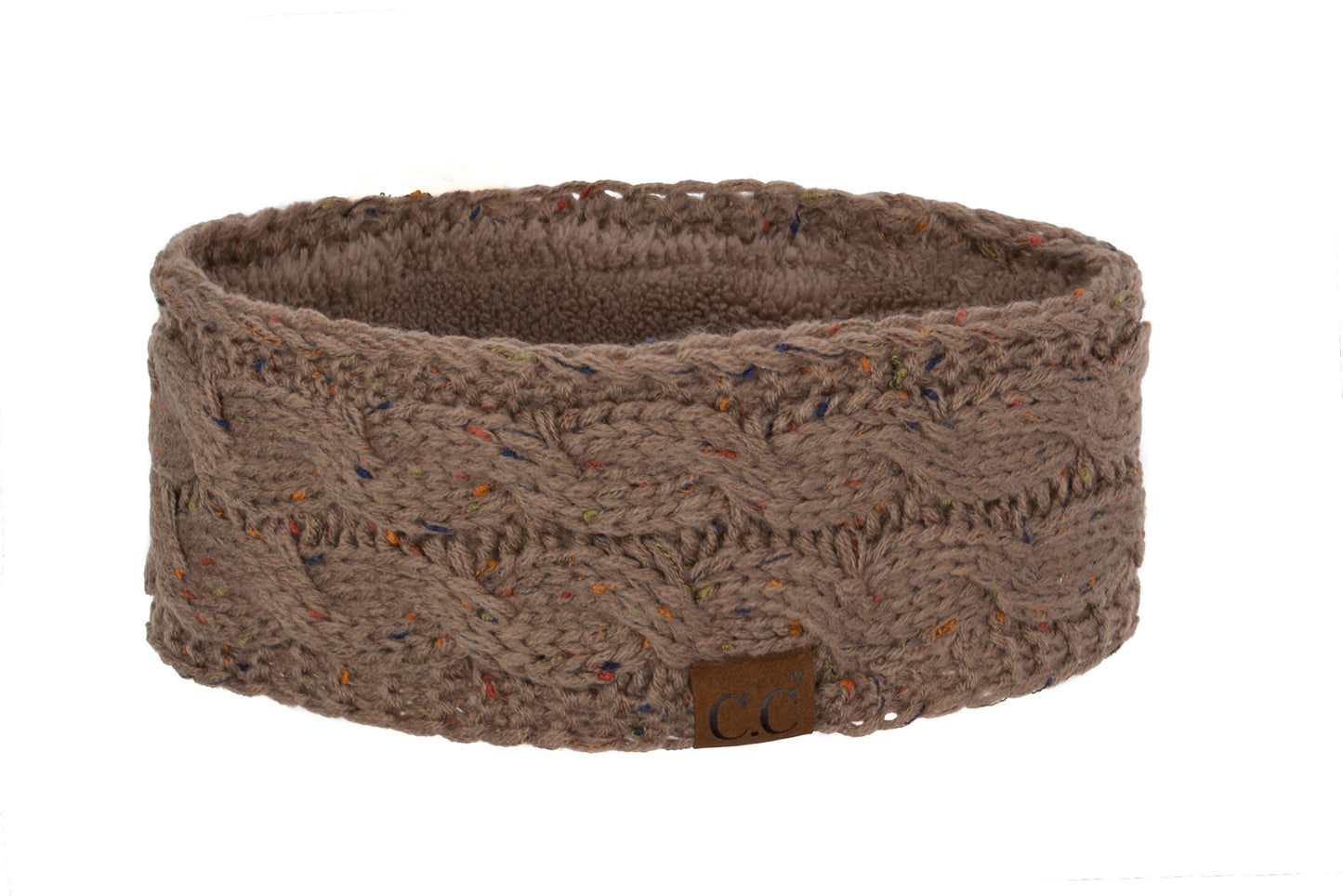 C.C Apparel Confetti Taupe C.C Soft Stretch Winter Warm Cable Knit Fuzzy Lined Ear Warmer Headband for Women Head Wrap