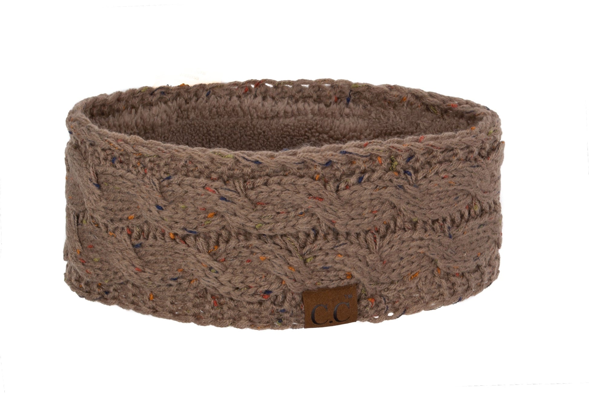 C.C Apparel Confetti Taupe C.C Soft Stretch Winter Warm Cable Knit Fuzzy Lined Ear Warmer Headband for Women Head Wrap