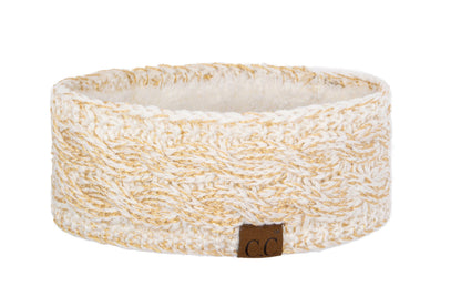 C.C Apparel Ivory and Gold C.C Soft Stretch Winter Warm Cable Knit Fuzzy Lined Ear Warmer Headband for Women Head Wrap