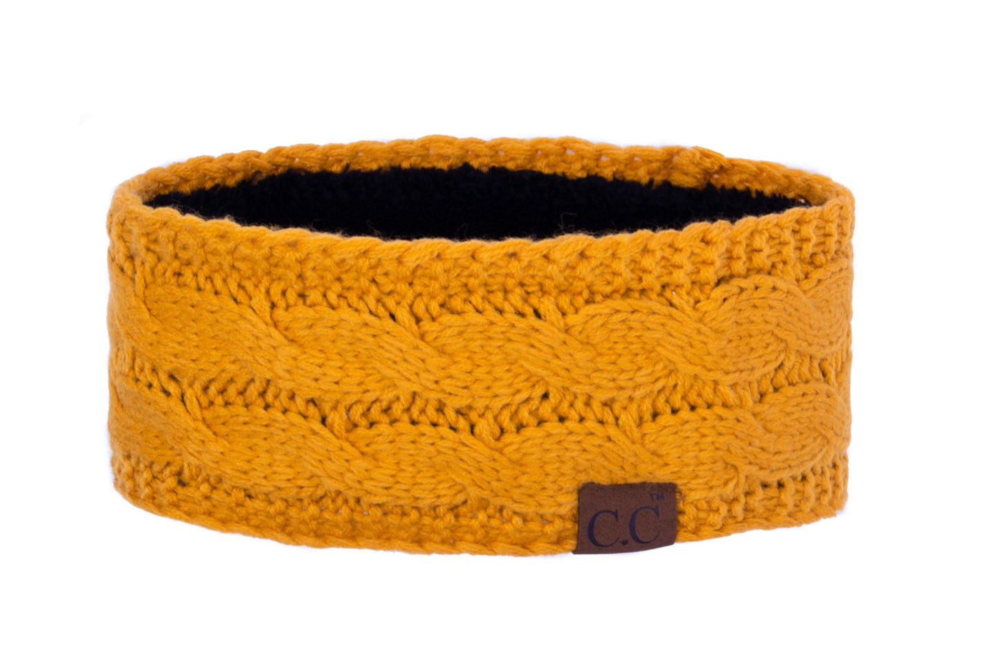 C.C Apparel Mustard C.C Soft Stretch Winter Warm Cable Knit Fuzzy Lined Ear Warmer Headband for Women Head Wrap