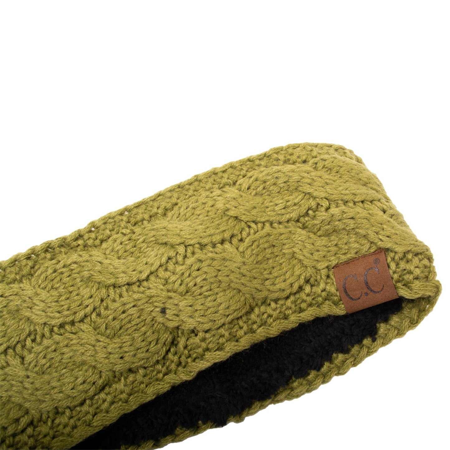 C.C Apparel Olive C.C Soft Stretch Winter Warm Cable Knit Fuzzy Lined Ear Warmer Headband for Women Head Wrap