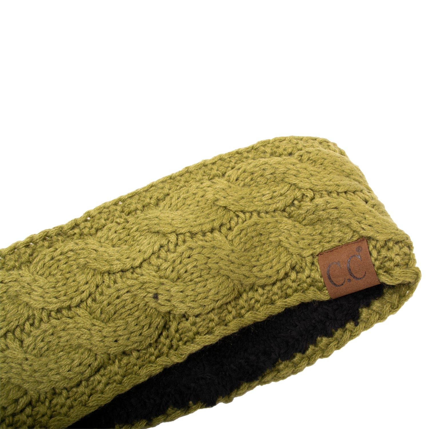 C.C Apparel Olive C.C Soft Stretch Winter Warm Cable Knit Fuzzy Lined Ear Warmer Headband for Women Head Wrap