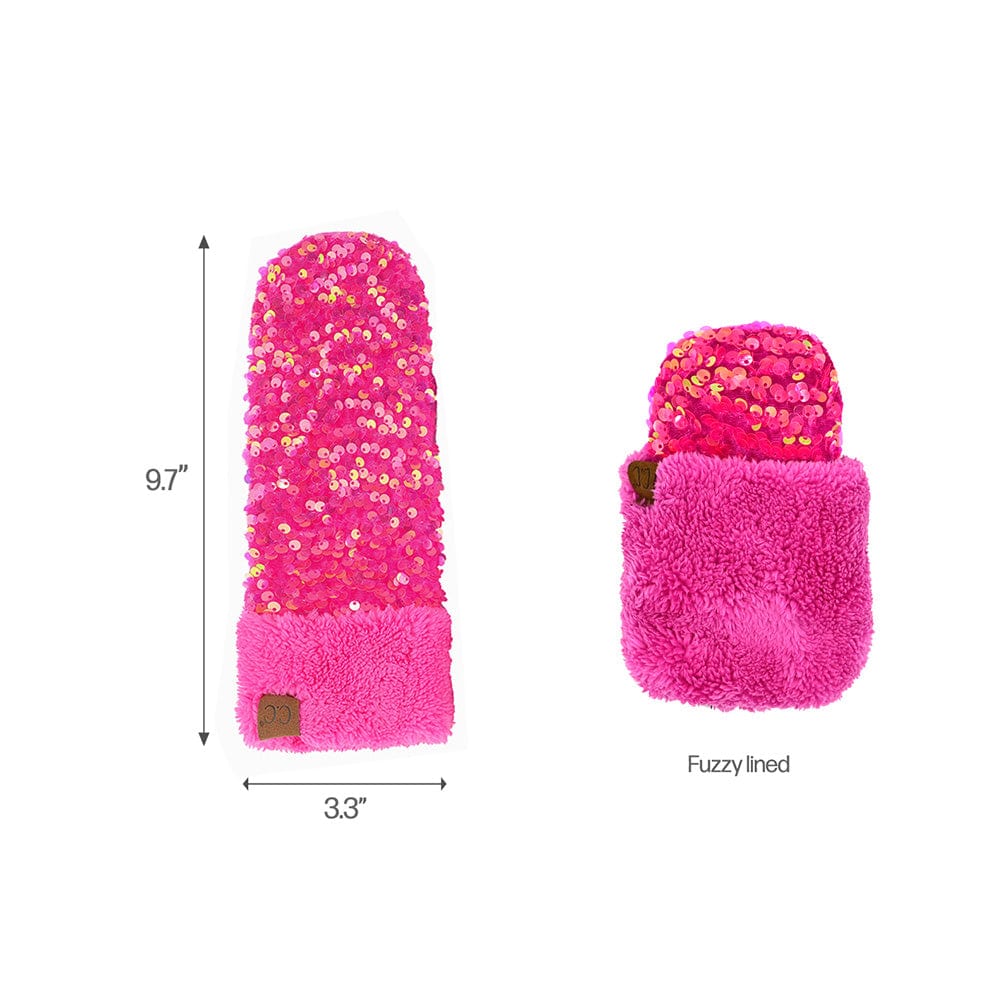 C.C Apparel C.C Women Fuzzy Lined Sequin Fur Pom Beanie & Mitten Set