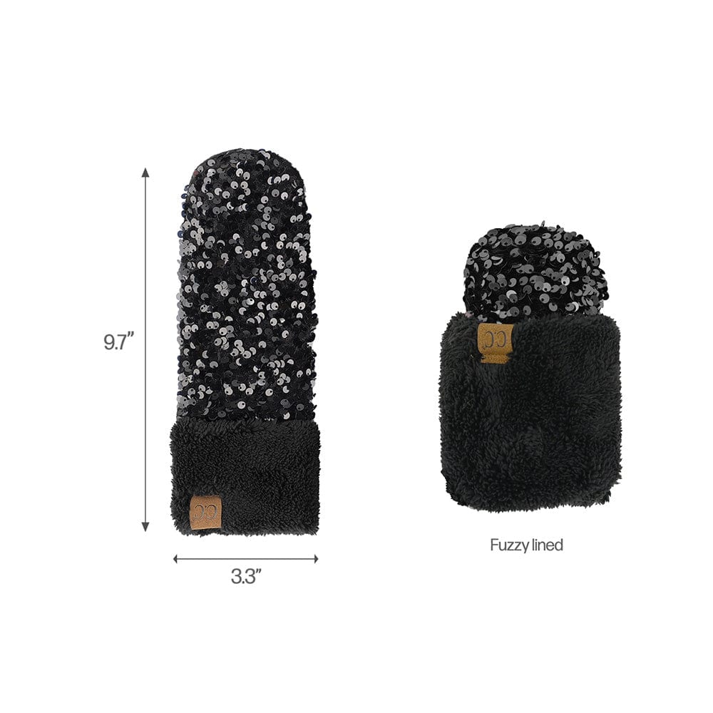 C.C Apparel C.C Women Fuzzy Lined Sequin Fur Pom Beanie & Mitten Set