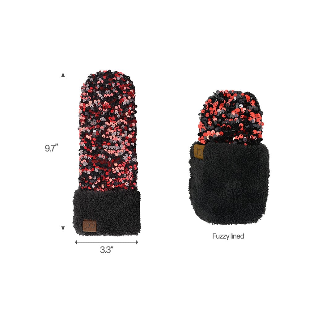 C.C Apparel C.C Women Fuzzy Lined Sequin Fur Pom Beanie & Mitten Set