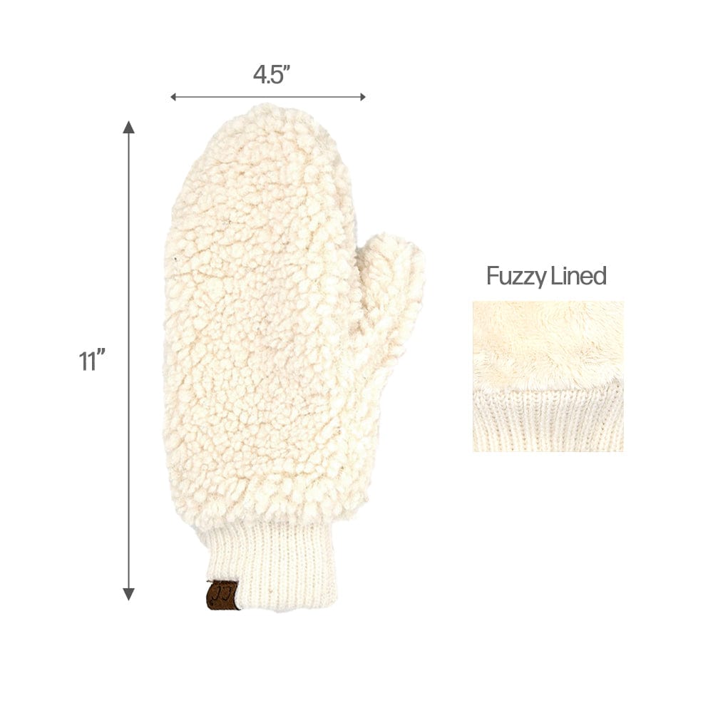 C.C Apparel C.C Women Fuzzy Lined Sherpa Cuff Warm Winter Beanie and Mitten Set