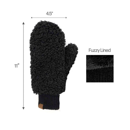 C.C Apparel C.C Women Fuzzy Lined Sherpa Cuff Warm Winter Beanie and Mitten Set