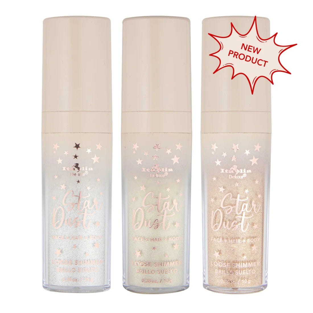 Italia Deluxe Cosmetics 3 Pack Assorted Italia Deluxe Star Dust - Loose Shimmer for Face, Hair and Body