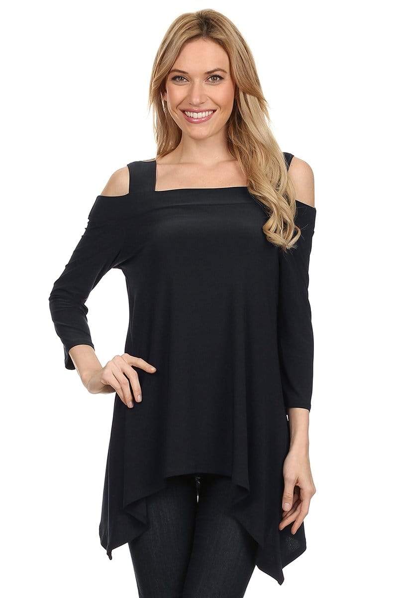 Auliné Collection Apparel Auliné Collection Women's 3/4 Sleeve Various Handkerchief Hem Sharkbite Tunic Top