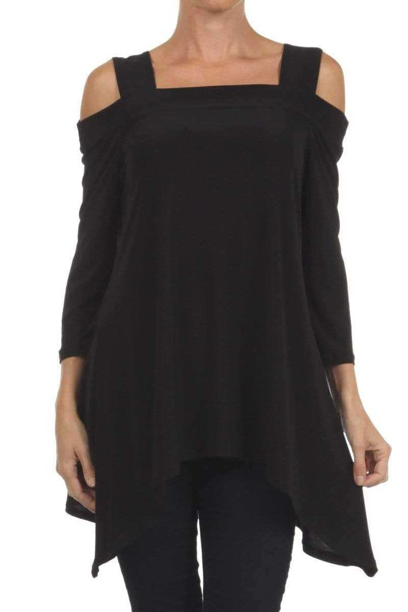 Auliné Collection Apparel Black / Small Auliné Collection Women's 3/4 Sleeve Various Handkerchief Hem Sharkbite Tunic Top