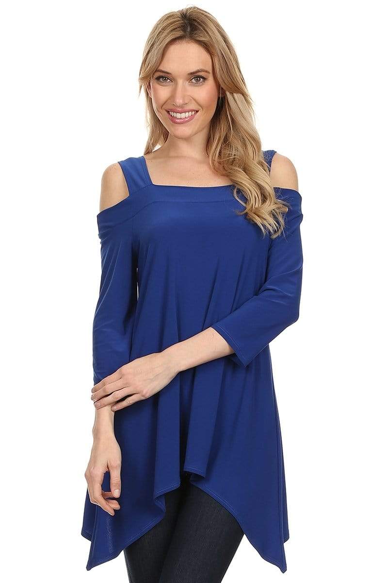 Auliné Collection Apparel Royal Blue / Small Auliné Collection Women's 3/4 Sleeve Various Handkerchief Hem Sharkbite Tunic Top
