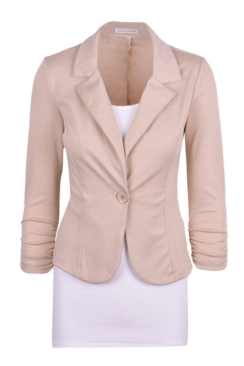 Auliné Collection Apparel Beige / 1X Auliné Collection Women's Casual Work Solid Color Knit Blazer Plus Size