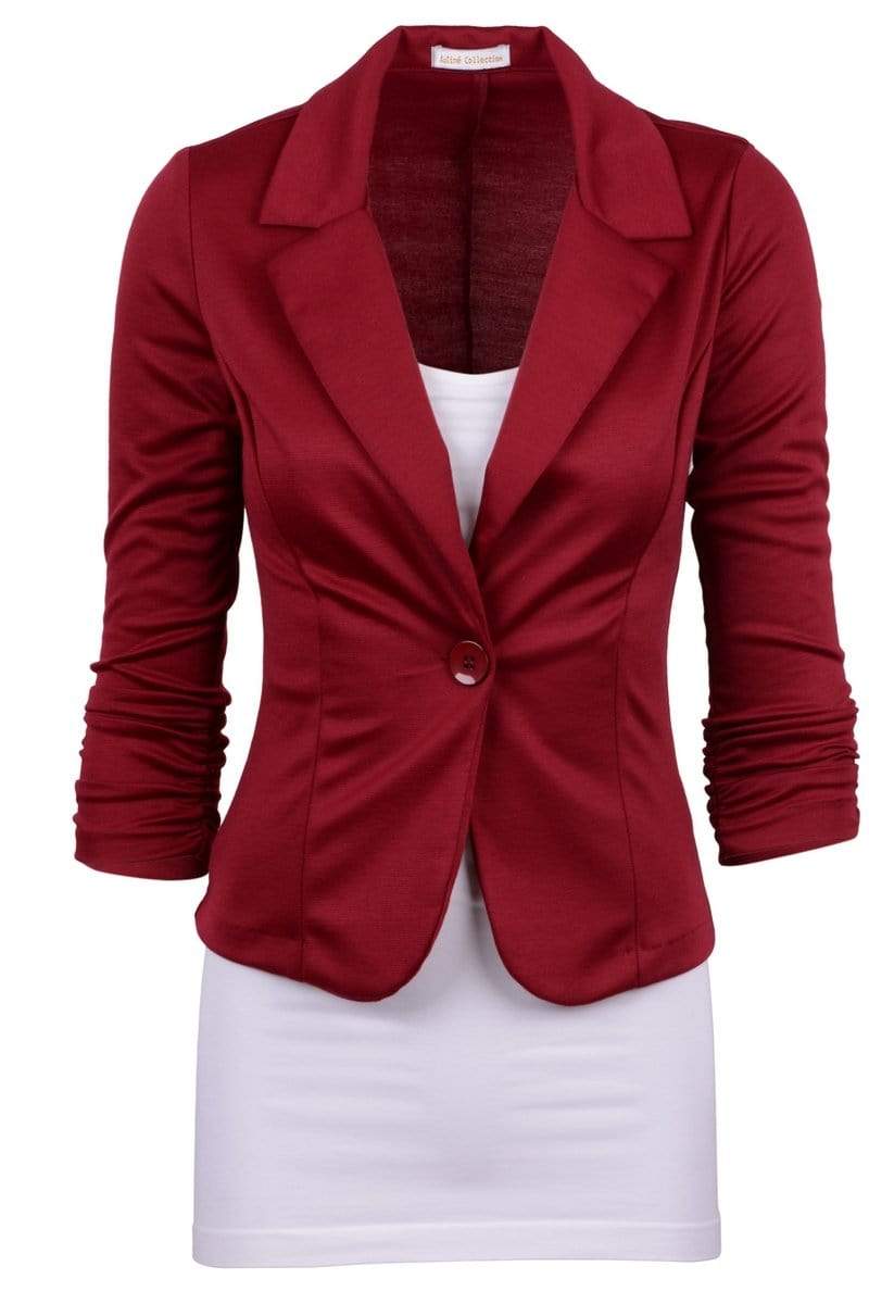 Auliné Collection Apparel Burgundy / 1X Auliné Collection Women's Casual Work Solid Color Knit Blazer Plus Size