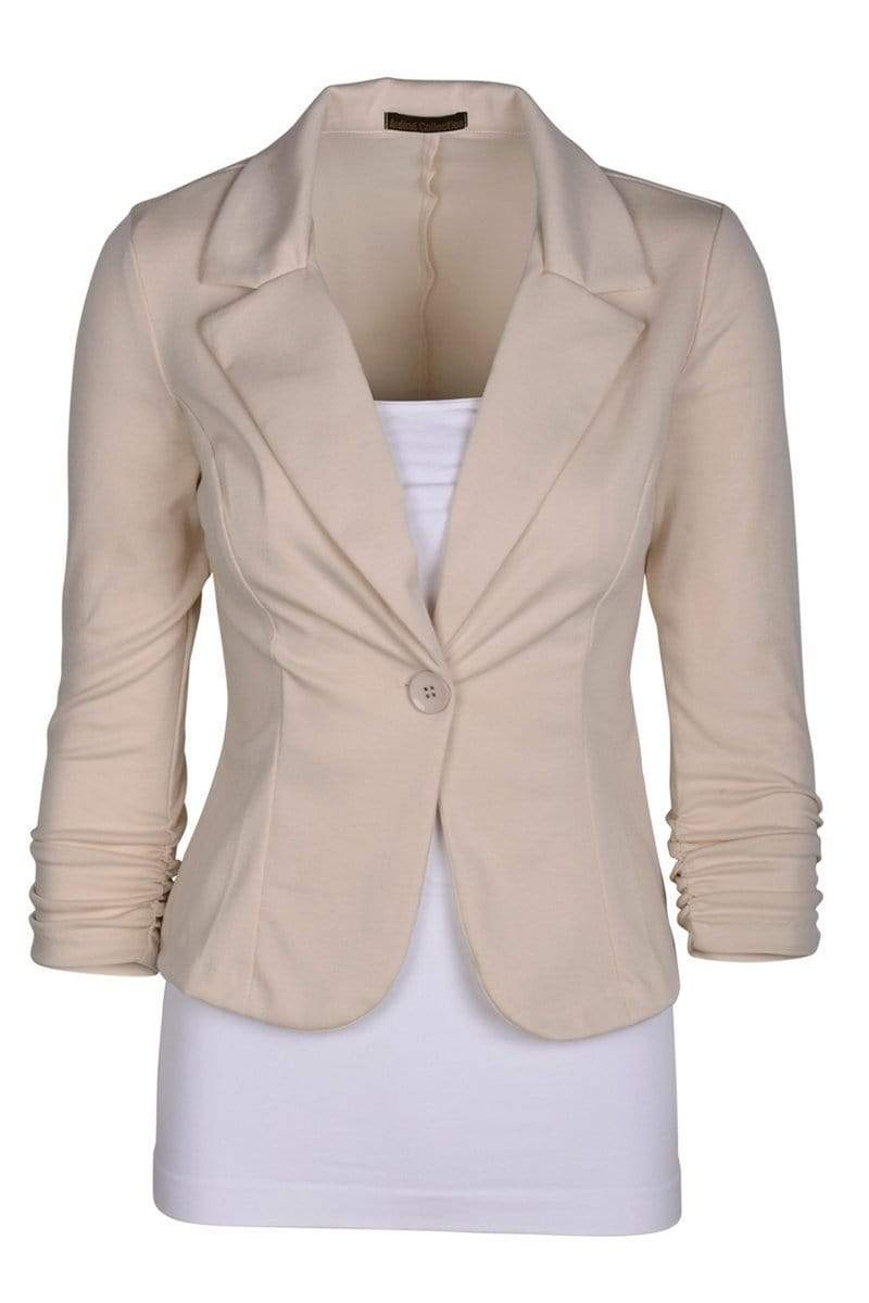 Auliné Collection Apparel Cappuccino / 1X Auliné Collection Women's Casual Work Solid Color Knit Blazer Plus Size