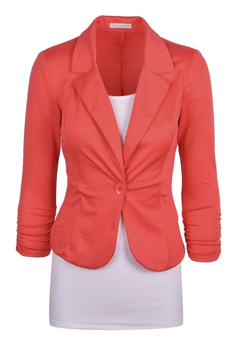 Auliné Collection Apparel Coral / 1X Auliné Collection Women's Casual Work Solid Color Knit Blazer Plus Size