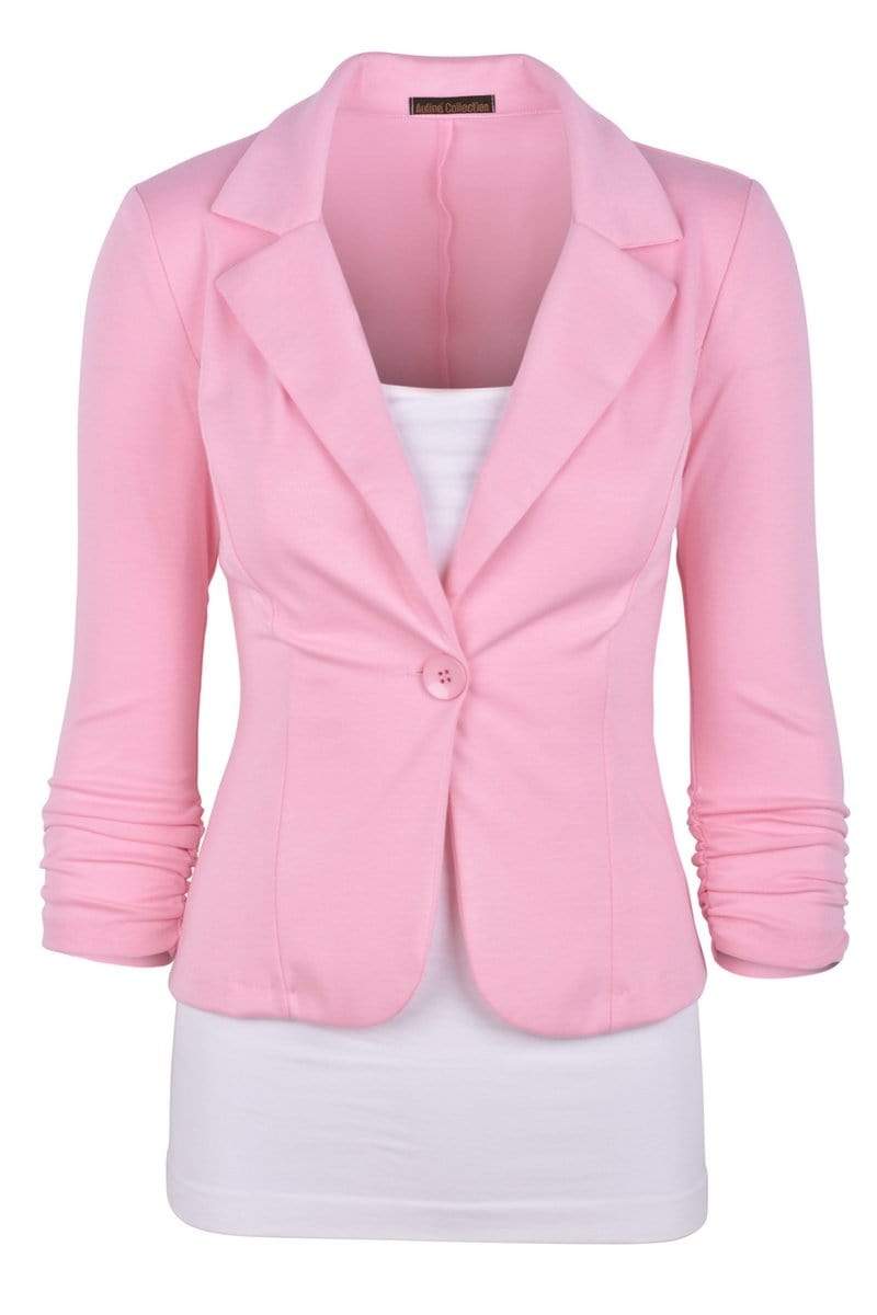 Auliné Collection Apparel Dusty Pink / 1X Auliné Collection Women's Casual Work Solid Color Knit Blazer Plus Size